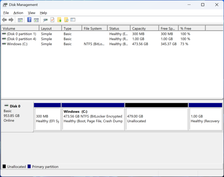 Disk Management partition