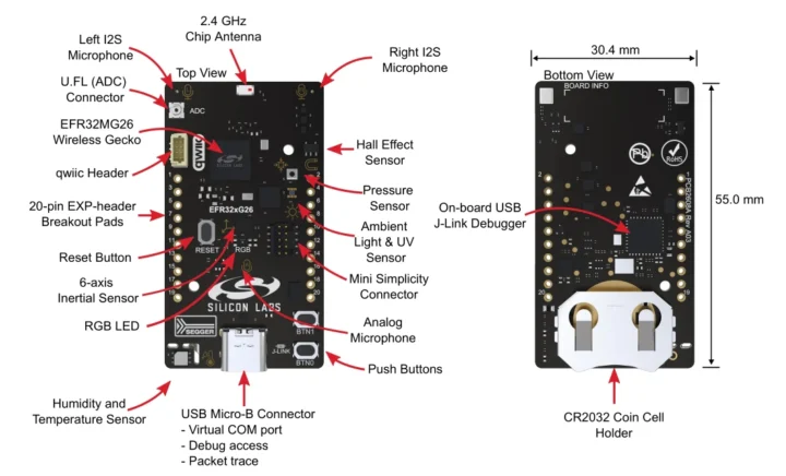 EFR32xG26 Dev Kit MG26 board sensors