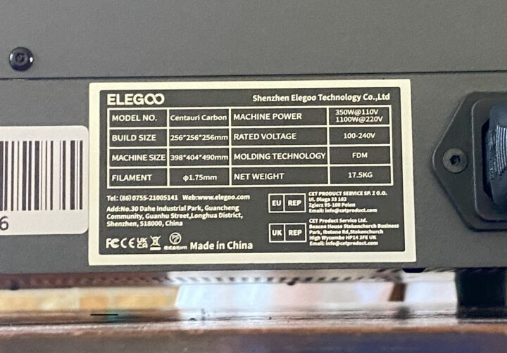 ELEGOO Centauri Carbon 3D printer Specs