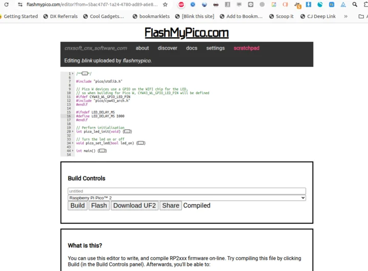 Edit Blink code sample for Raspberry Pi Pico 2 in Google Chrome