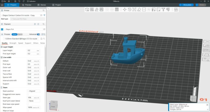 ElegooSlicer import 3DBenchy STL