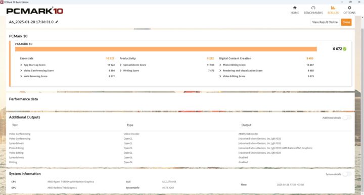 GEEKOM A6 PCMARK 10 benchmark