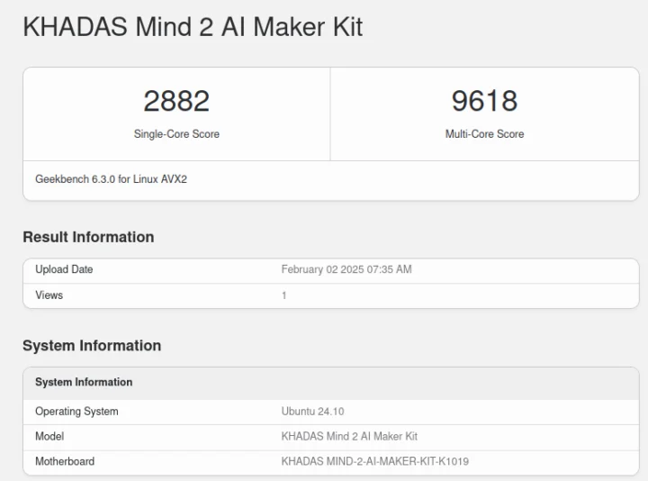 Geekbench 6.3.0 Linux Mind 2 AI Maker Kit PL1 30W PL2 37W