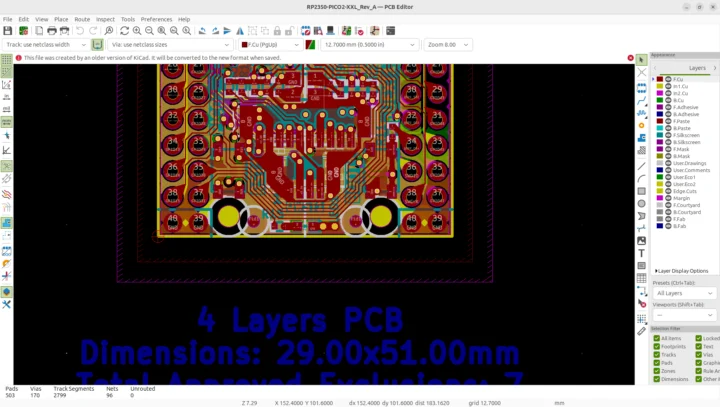 Olimex RP2350 Board Kicad 9.0.0 PCB Editor