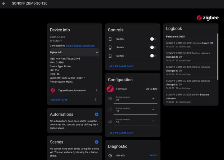 SonoffZBM5 HomeAssistant ZHA2