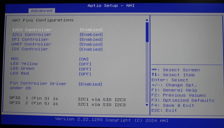 UP Squared 7100 BIOS Advanced HAT Pins Configuration