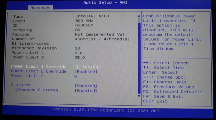 UP Squared 7100 BIOS Power Limits