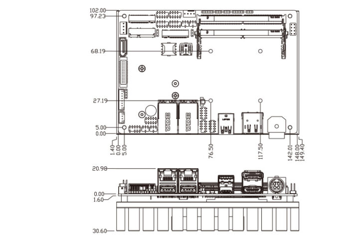 jetwayipc F35-MTU1 SBC Dimensions