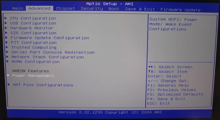 AMI BIOS AAEON Features