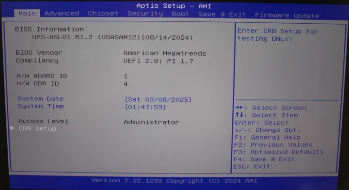 Aptio Setup AMI BIOS Access Level Administrator