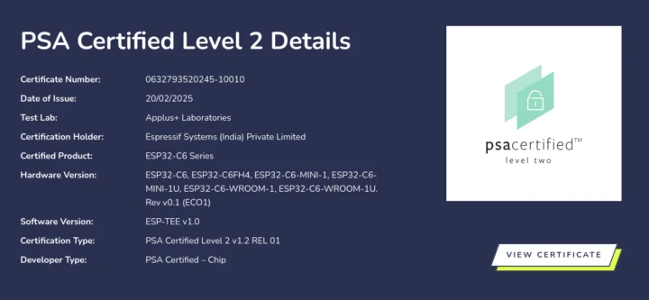 ESP32-C6 PSA Certified Level 2 verification