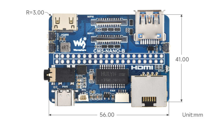 Waveshare CM5-NANO-B Raspberry Pi CM5 carrier board dimensions